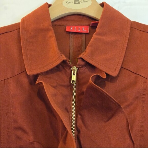 Elle Utility Blazer in Red Rust Color Cotton Blend Zip Closure w/Belt Size Small - Picture 6 of 13
